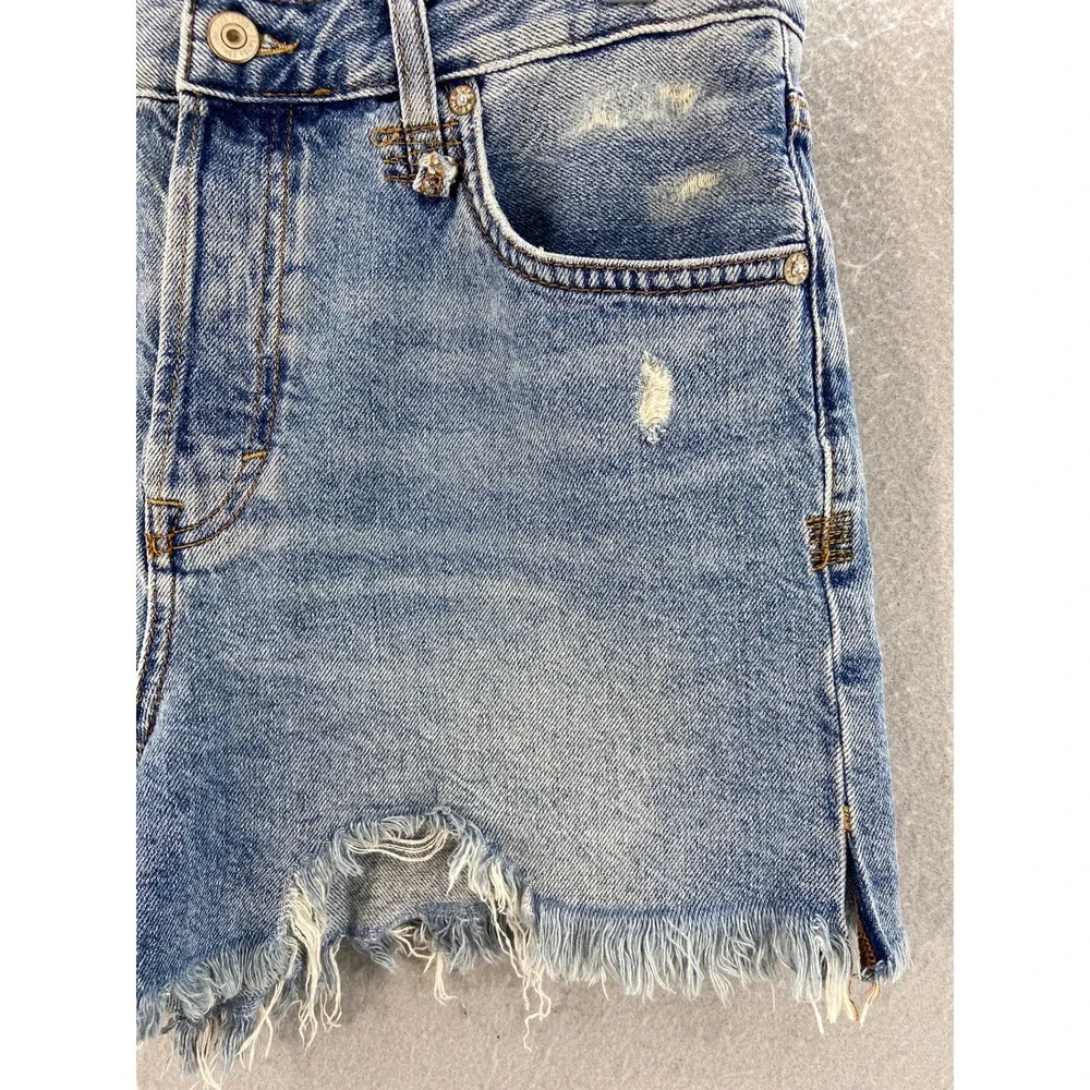 We The Free Jean Shorts Womens Sz 29 Makai Cut Off Denim Blue Distressed Hem